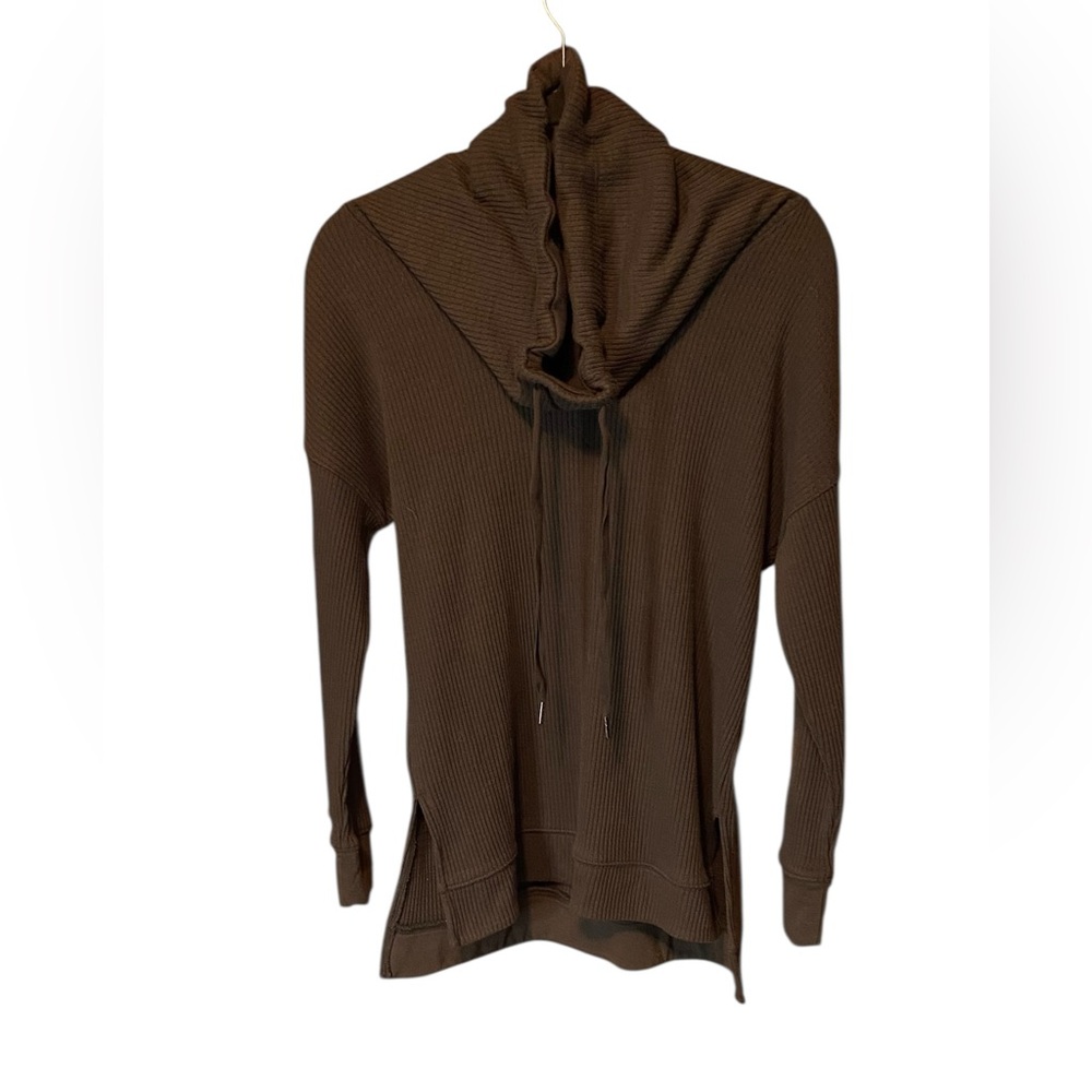 Mono B Waffle Knit Cowl Neck Top – Dark Grey – Size Small